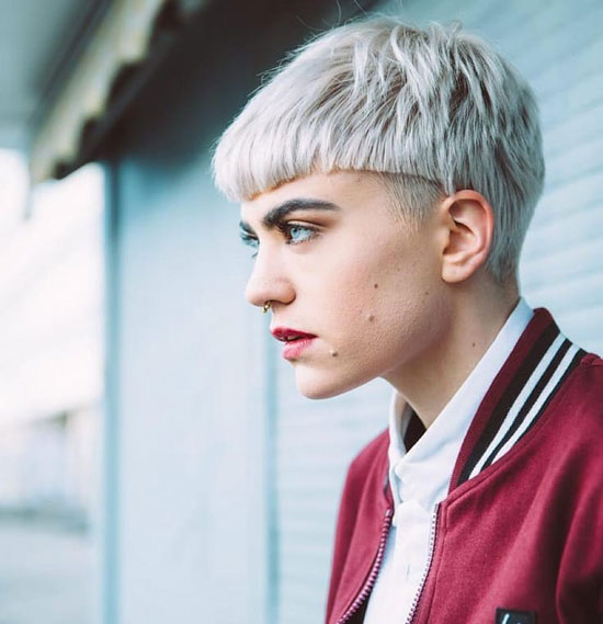 Bleached hair with Sharp Fringe
