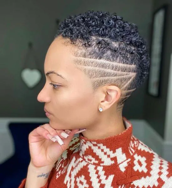 Curly Mohawk with Lined Fade