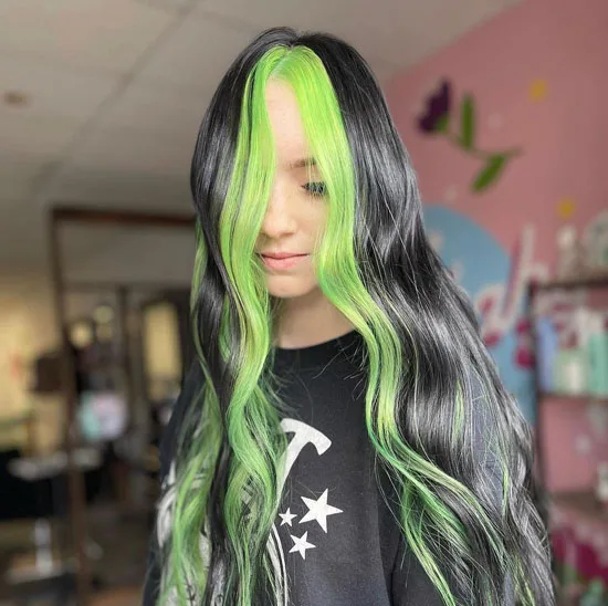 Moist Middle Part With Neon Green Roots