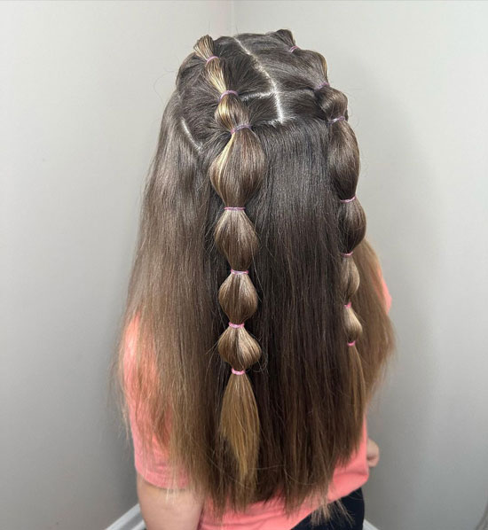 Half-up Bubble Braids With Straight-cut Layers