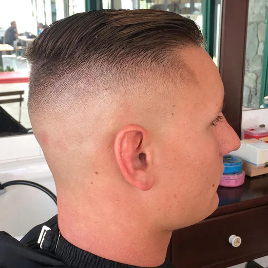 High Skin Fade with Brush Back