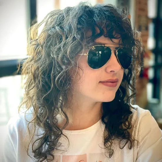 Frizzy Curly Bangs With Shag Mullet
