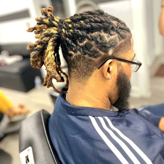 Highlighted Dread Bun With Blended Taper