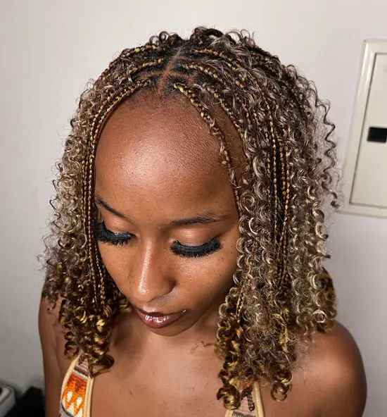 Bleached Boho Knotless Braids With Curls