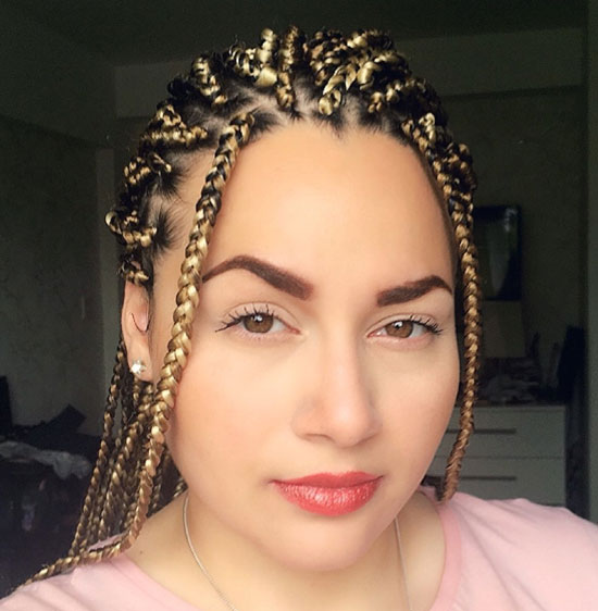 Compact Plaited Box Braids With Bronze Overtone