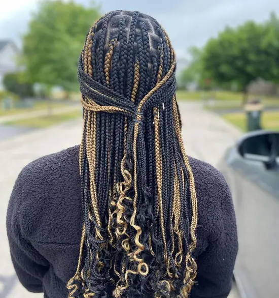 Two-tone Knotless Braids With Bleached Curls
