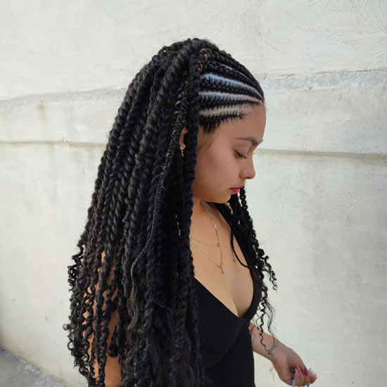Feed-in Fulani Tribal Braids With Curls At The Back