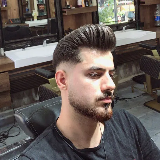 Gleaming Pompadour with High-contrast Low Fade