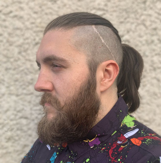 High Temple fade with Viking Ponytail