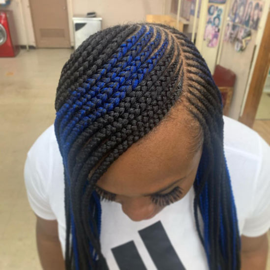 Royal Blue Fulani Tribal Braids With Concentrated Side-part