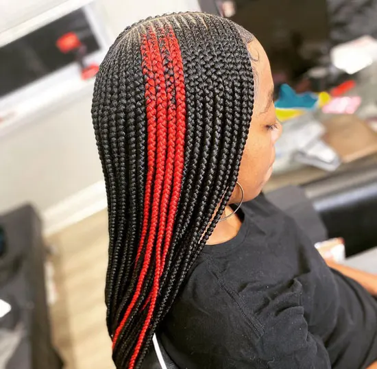 Spiral Fulani Braids With Colored Streaks