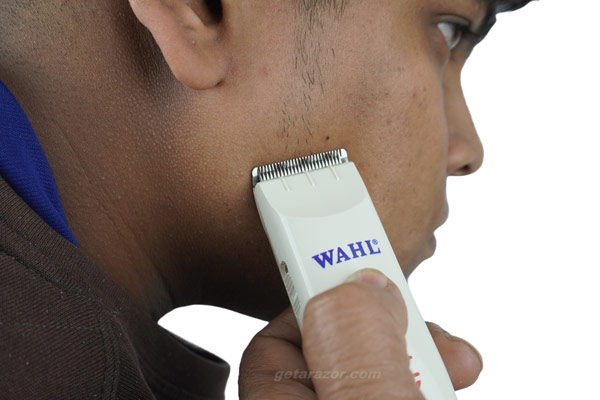 Wahl Peanut being used as a face trimmer